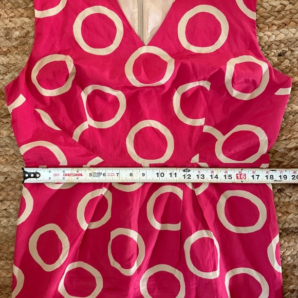 Banana Republic Size 16 Tall Pink & Tan Geometric Circles Silk Blend Dress - Picture 6 of 7